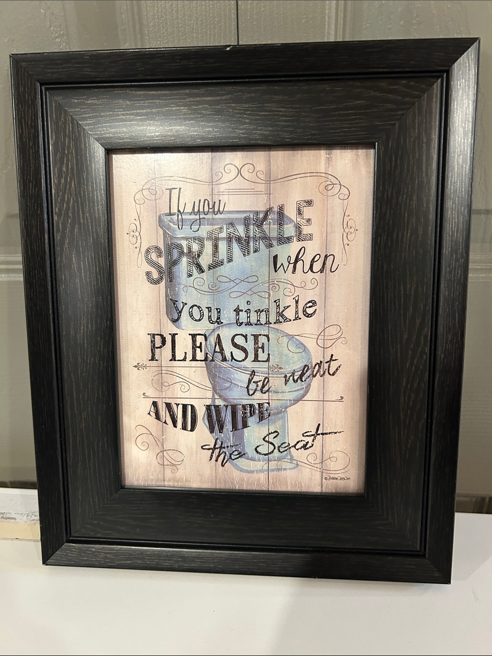 Framed Black 'Sprinkle When You Tinkle' Toilet Art